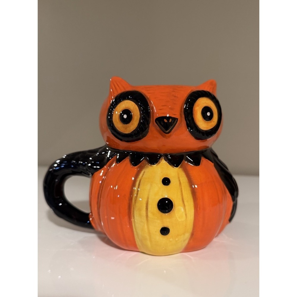 Johanna Parker Pumpkin Peep Owl Ceramic Mug Vintage Halloween Style 3D Mug NEW